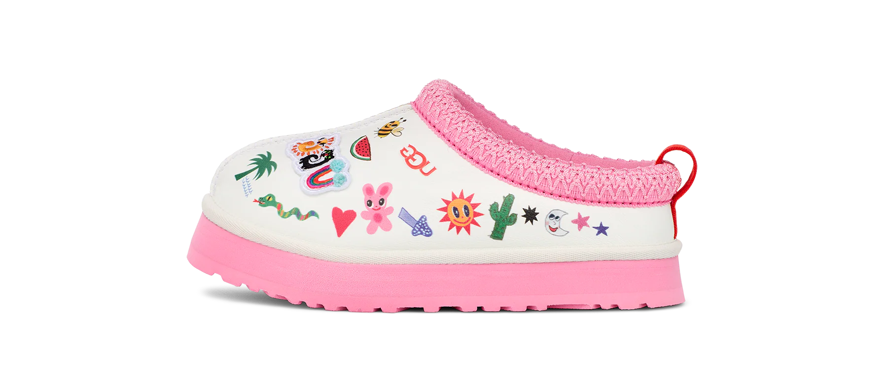 UGG Tazz Slipper Humberto Cruz Pop Sketch (Kids), White/Pink (1154433K-WHT)
