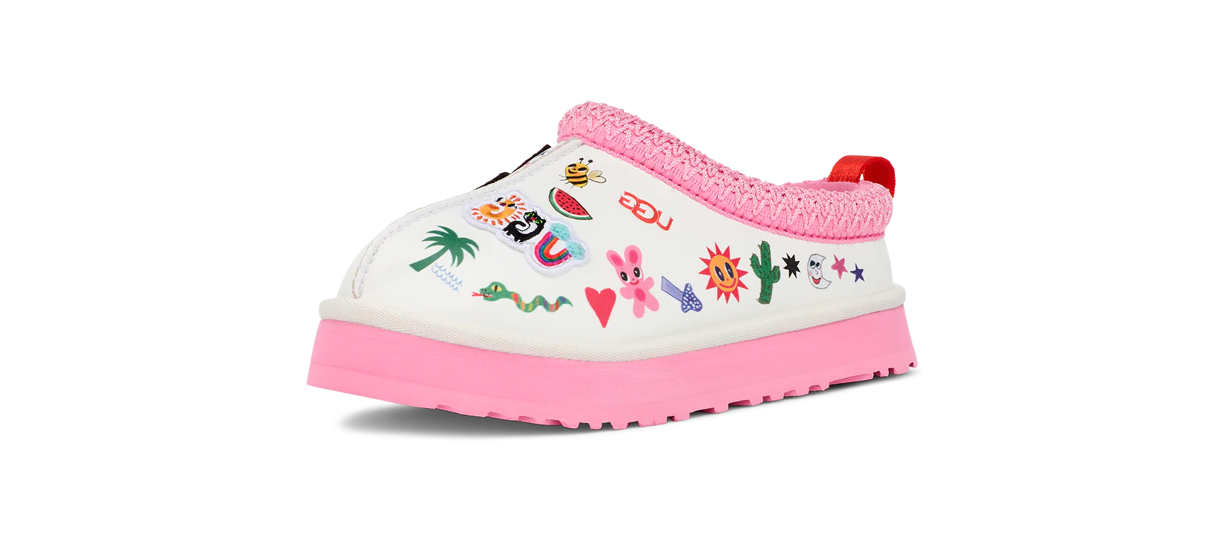 UGG Tazz Slipper Humberto Cruz Pop Sketch (Kids), White/Pink (1154433K-WHT)