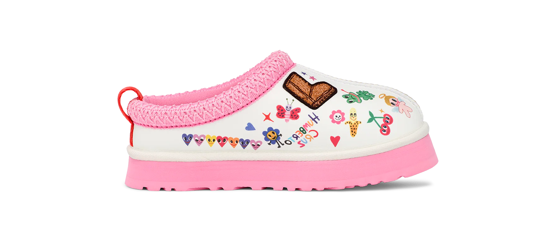 UGG Tazz Slipper Humberto Cruz Pop Sketch (Kids), White/Pink (1154433K-WHT)