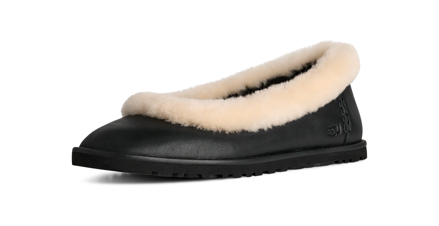 UGG Zora Leather Ballet Flat Black, Black (1178450-BLK)