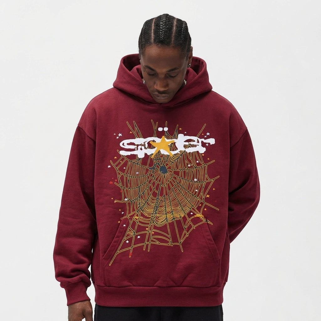 Sp5der Logo Hoodie Maroon