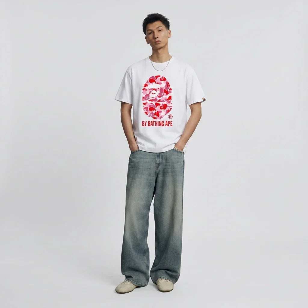 BAPE A Bathing Ape T-Shirt ABC Camo T-Shirt White Pink