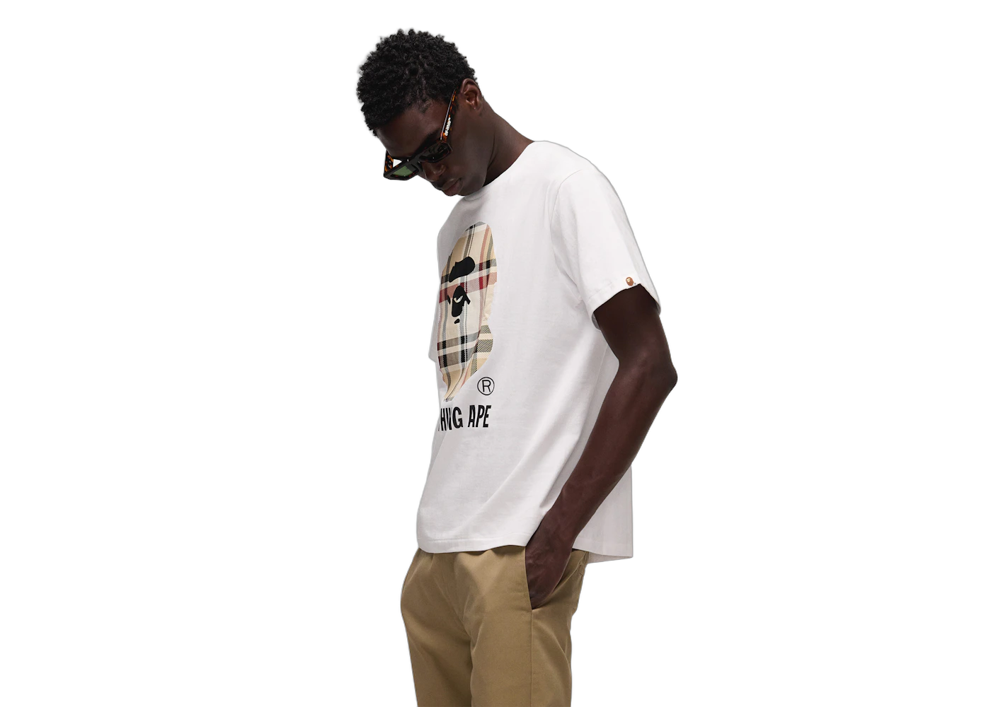 BAPE A Bathing Ape Check by Bathing Tee White/Beige