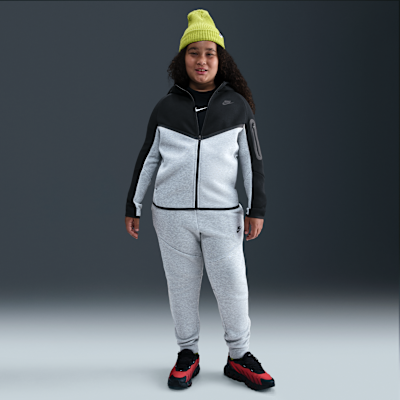 Nike Sportswear Tech Fleece Older Kids' Full-Zip Hoodie (Extended Size) Dark Grey Heather/Black/B...