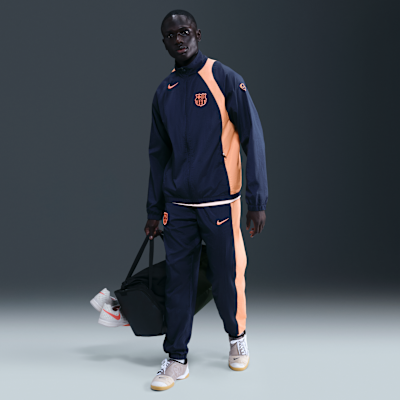 F.C. Barcelona Men's Nike Football Total 90 Football Tracksuit Jacket Midnight Navy/Bright Mango/Bright Mango
