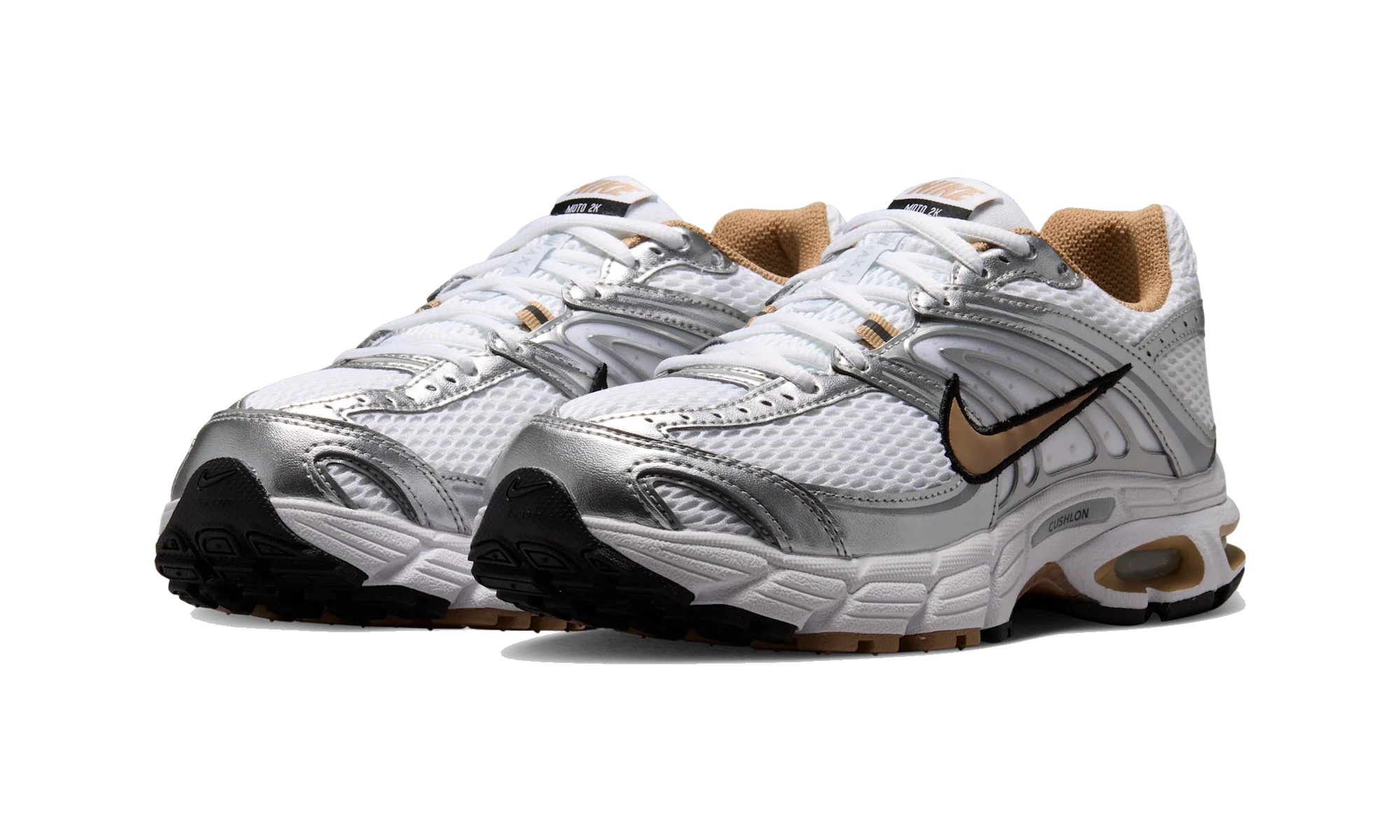 Nike Air Max Moto 2K shoes with reflective accents White/Metallic Silver/Black/British Khaki