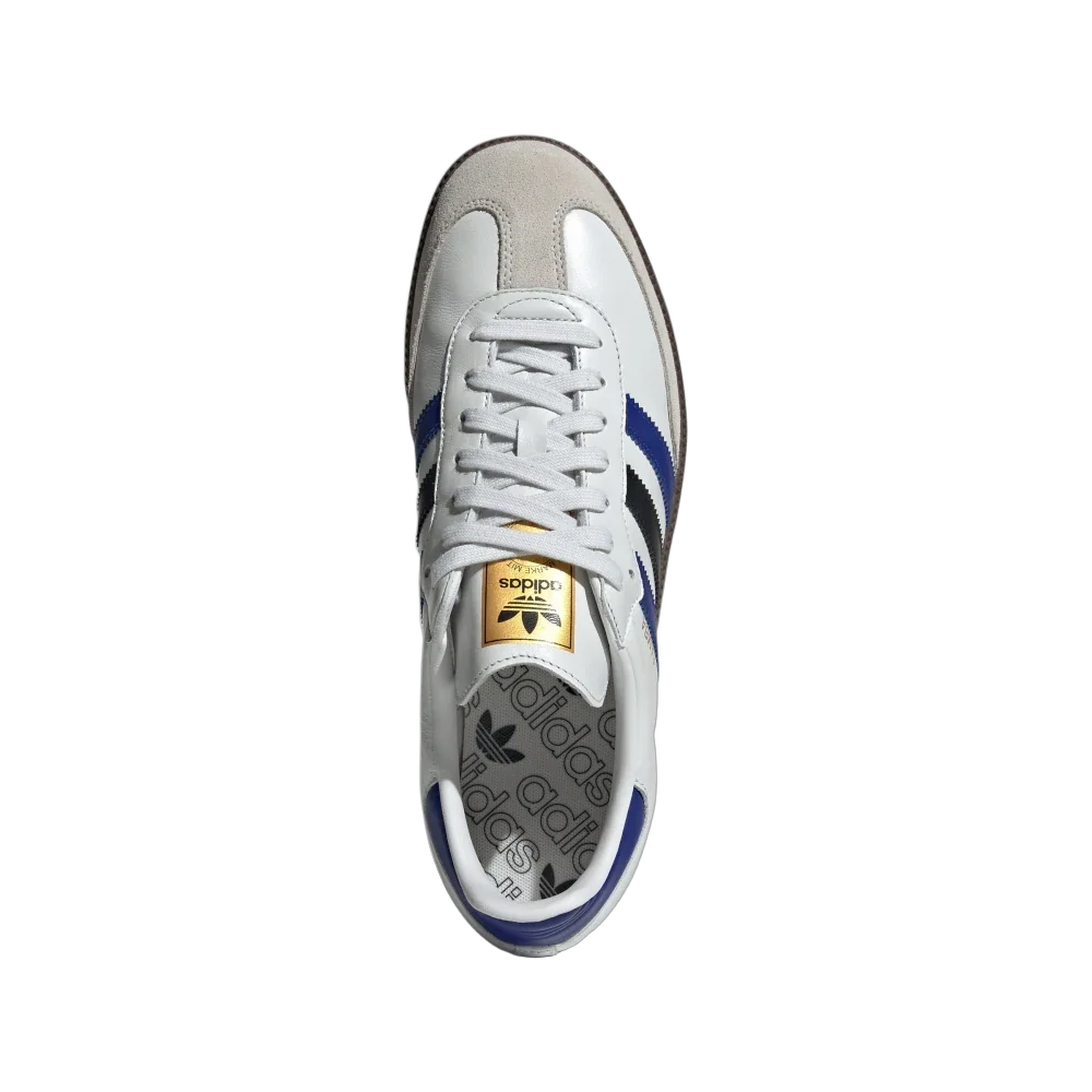 Adidas Samba OG Crystal White Active Blue Black, Crystal White/Active Blue/Matte Gold (ID1381)
