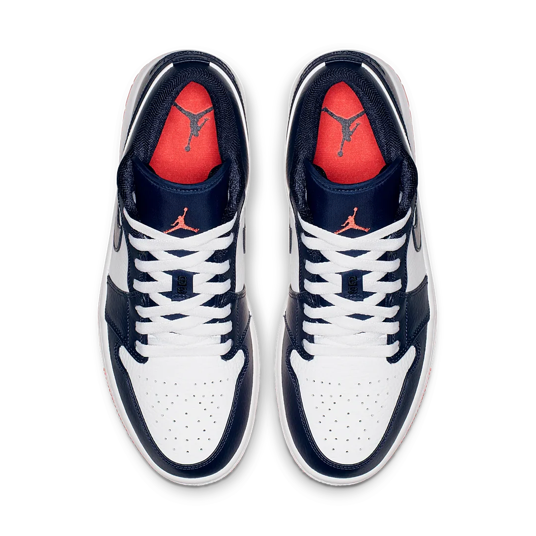 Air Jordan 1 basse coloris obsidienne/rouge braise, Obsidian/Ember Glow-White (553558-481)