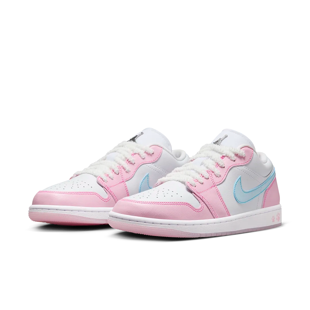 Air Jordan 1 Low SE Paw Print Pink Foam, White/White/Pink Foam/Glacier Blue (HM3706-141)