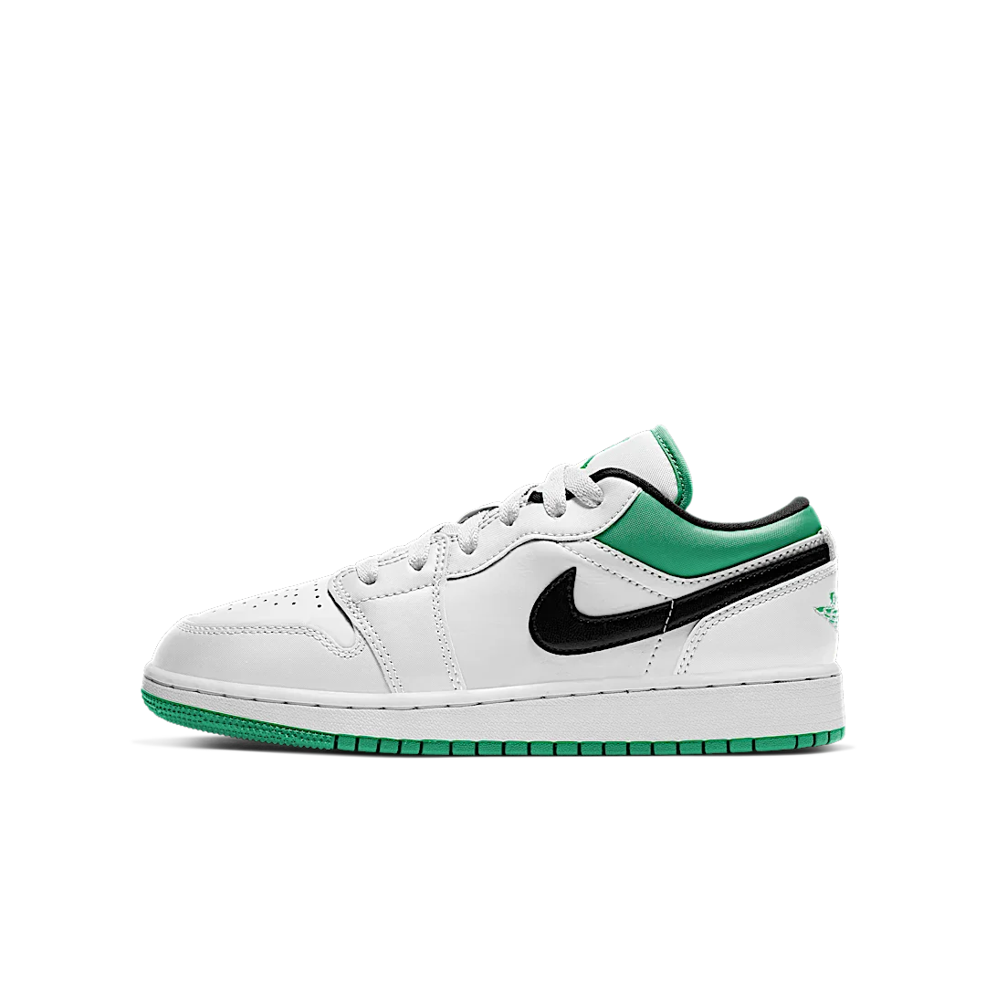 Air Jordan 1 Low White Lucky Green Tumbled Leather, White/Stadium Green-Black (553560-129)