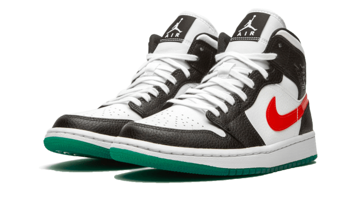 Air Jordan 1 Mid Alternate Swooshes Red Yellow, Black/University Red-White-Lucid Green (BQ6472-063)