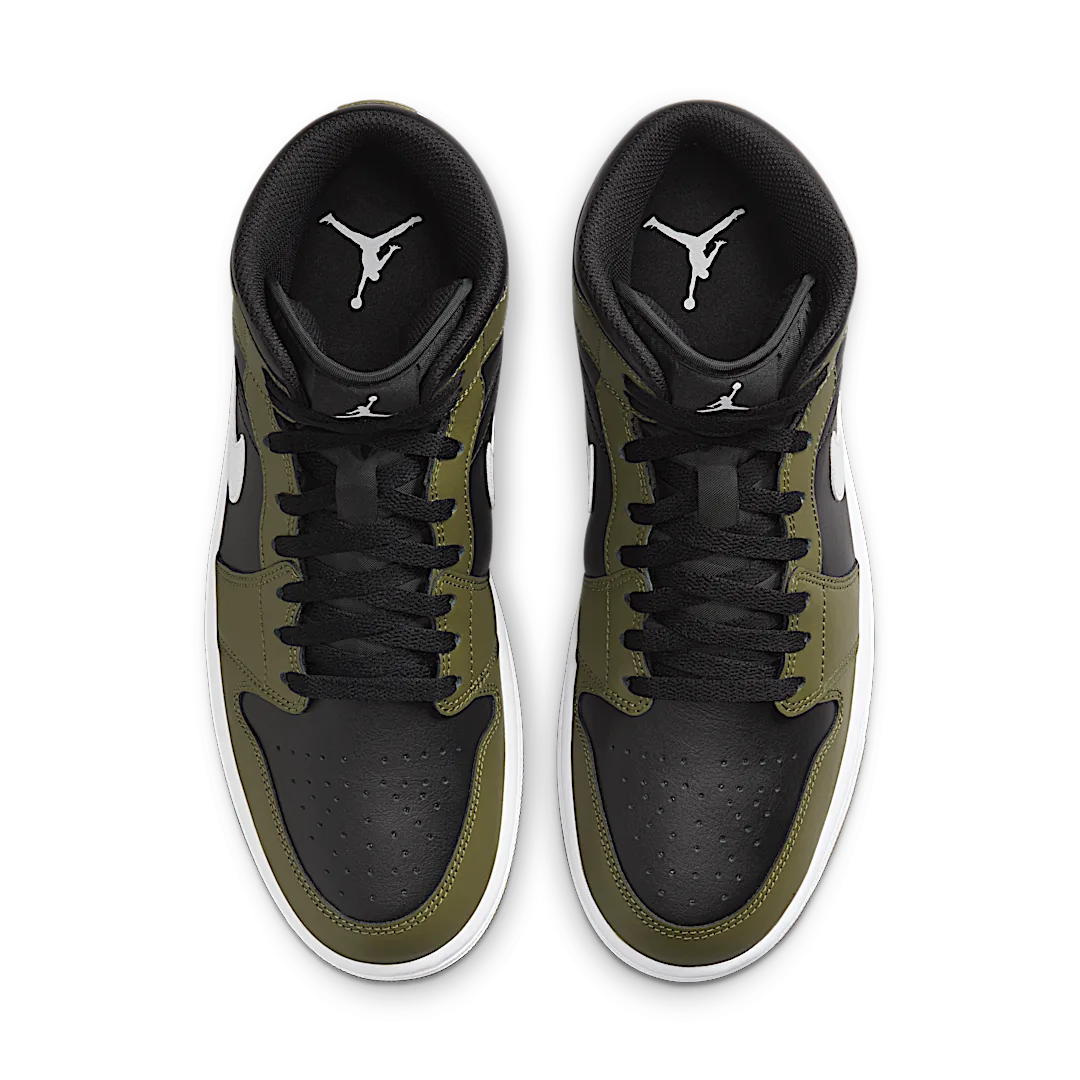 Air Jordan 1 Mid Black White Olive, Black/Medium Olive/Sail/White (DQ8426-092)