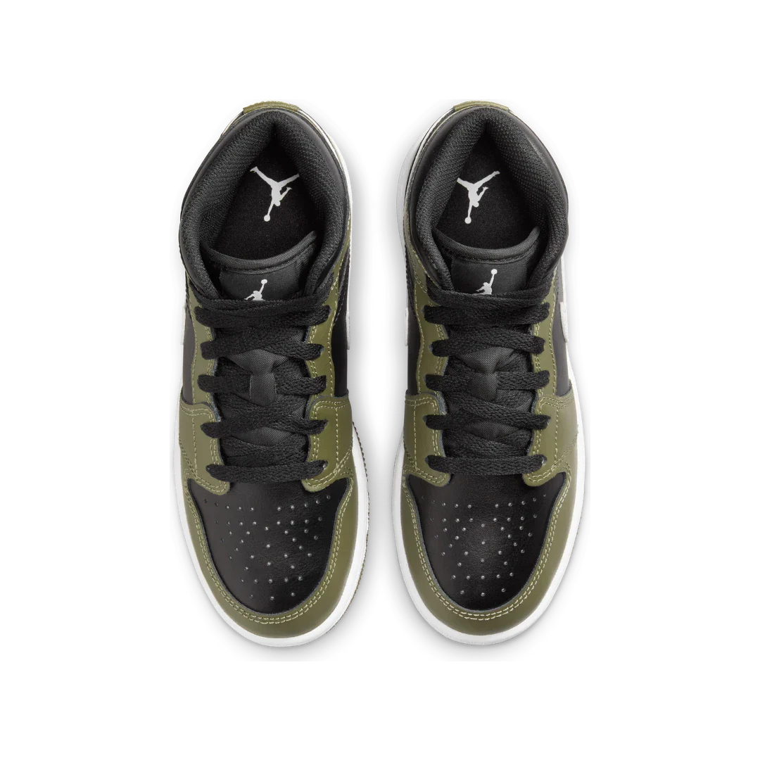 Air Jordan 1 Mid Black White Olive, Black/White/Medium Olive (DQ8423-092)