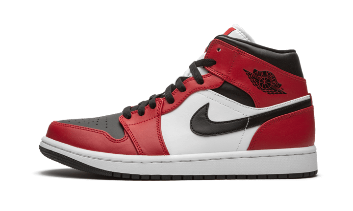 Air Jordan 1 Mid Chicago Toe, Black/Gym Red-White (554724-069 / 554725-069)