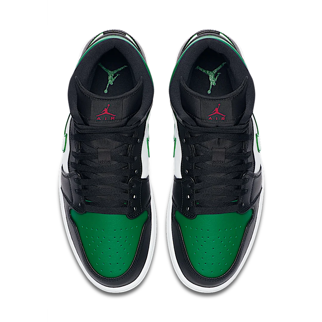 Air Jordan 1 Mid Green Toe, Black/Gym Red-White-Pine Green (554724-067 / 554725-067)