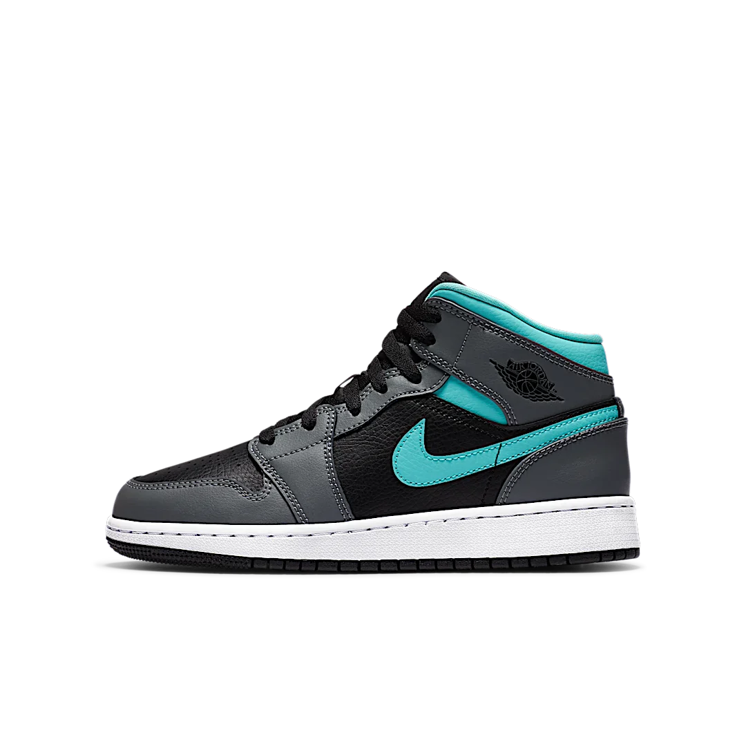 Air Jordan 1 Mid Grey Aqua, Black/Light Aqua-Dark Smoke Grey (554724-063 / 554725-063)