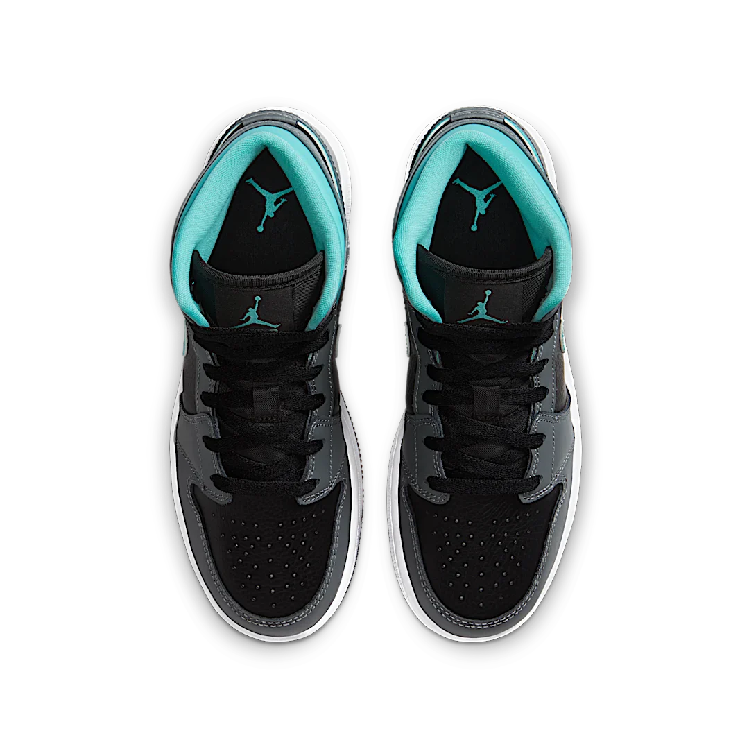 Air Jordan 1 Mid Grey Aqua, Black/Light Aqua-Dark Smoke Grey (554724-063 / 554725-063)