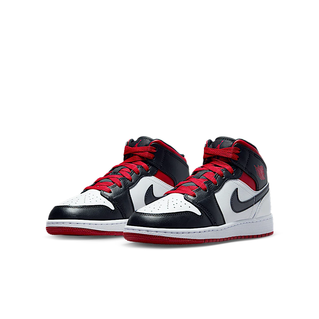 Air Jordan 1 Mid Gym Red Black Toe, White/Gym Red/Black (DQ8423-106)