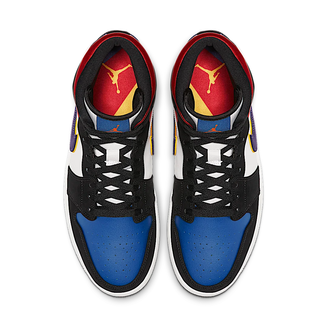 Air Jordan 1 Mid Lakers Top 3, Black/Field Purple-White-Gym Red-Rush Blue-Amarillo (852542-005 / BQ6931-005)