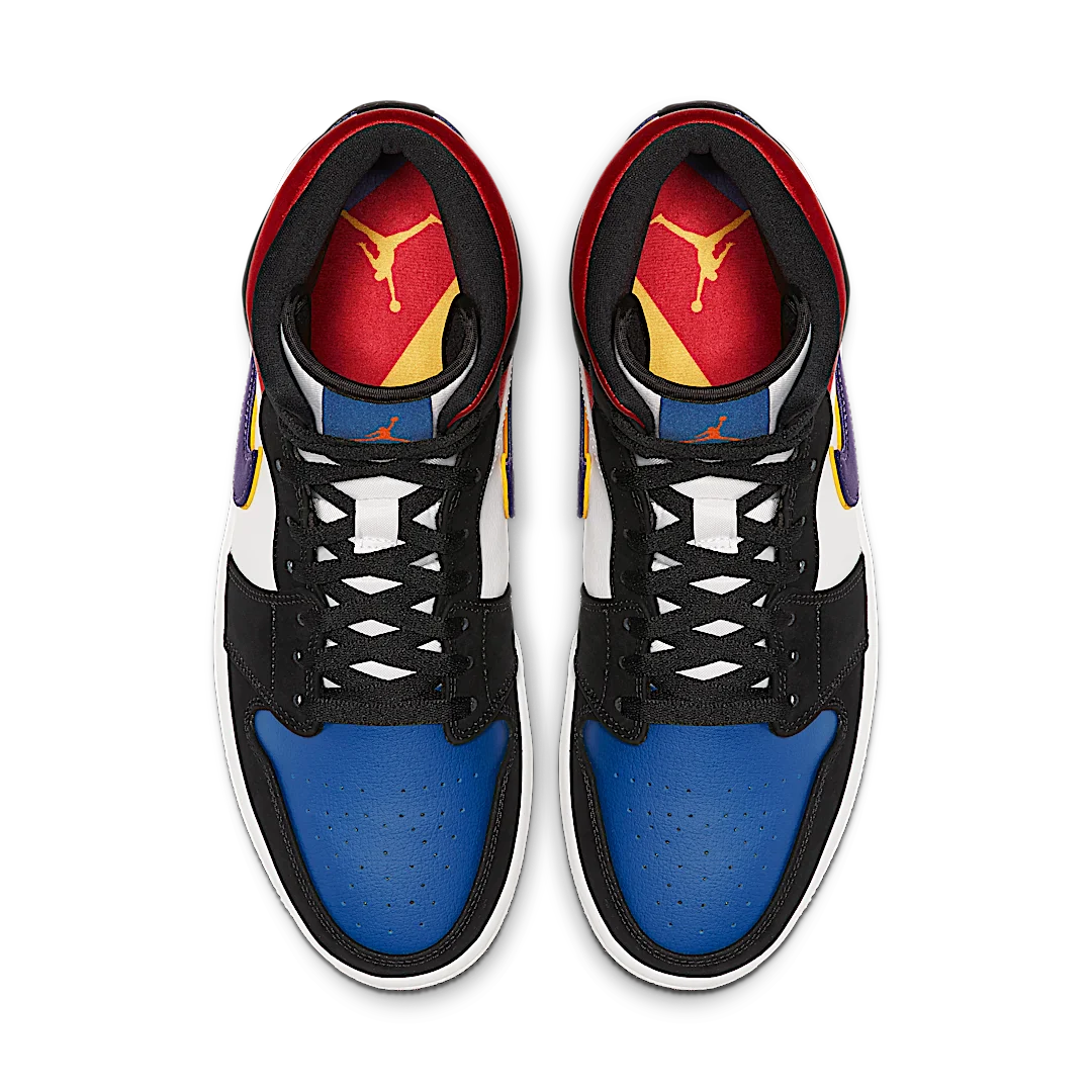 Air Jordan 1 Mid Lakers Top 3, Black/Field Purple-White-Gym Red-Rush Blue-Amarillo (852542-005 / BQ6931-005)