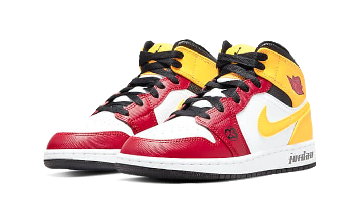 Air Jordan 1 Mid Motorsport (PS), Black/Gym Red-White-University Gold (DJ0337-067)