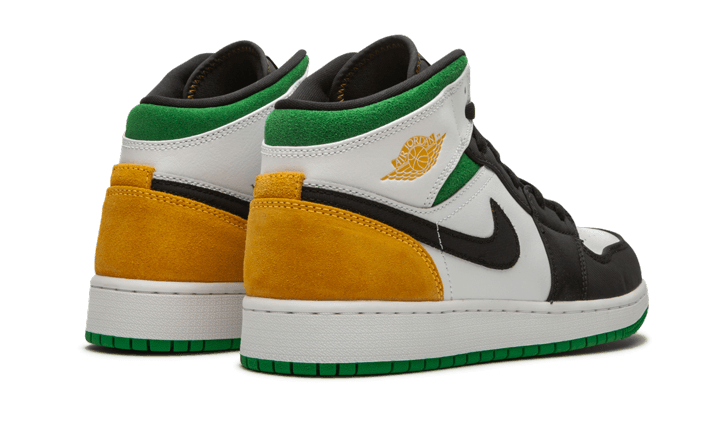 Air Jordan 1 Mid Oakland, White/Laser Orange-Black-Lucky Green (852542-101 / BQ6931-101)