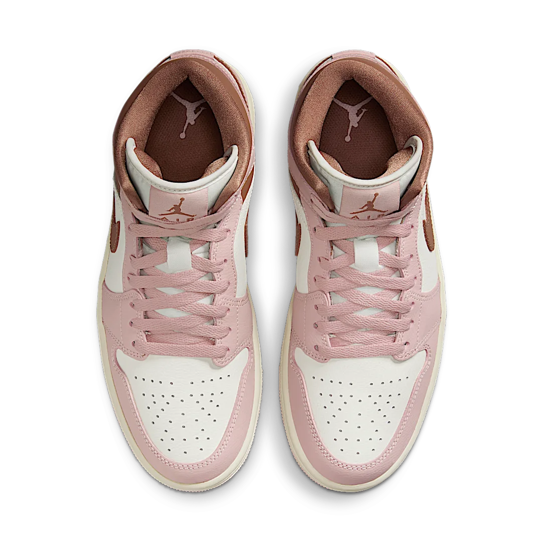 Air Jordan 1 Mid Pink Oxford Brown, Pink Oxford/Sail/Archaeo Brown (BQ6472-620)