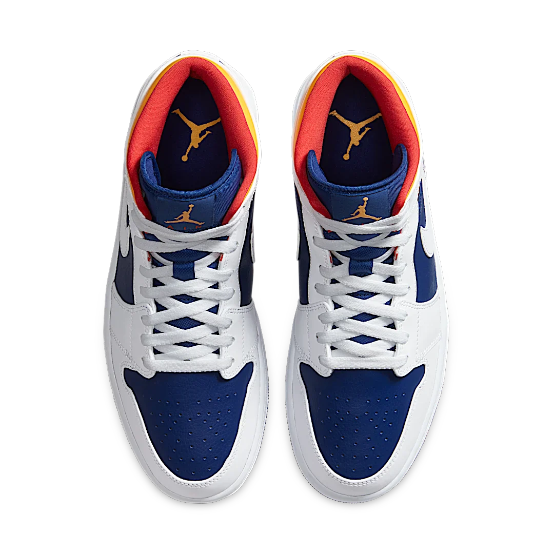 Air Jordan 1 Mid Royal Blue Laser Orange, White/Deep Royal Blue-Track Red-Laser Orange (554724-131)