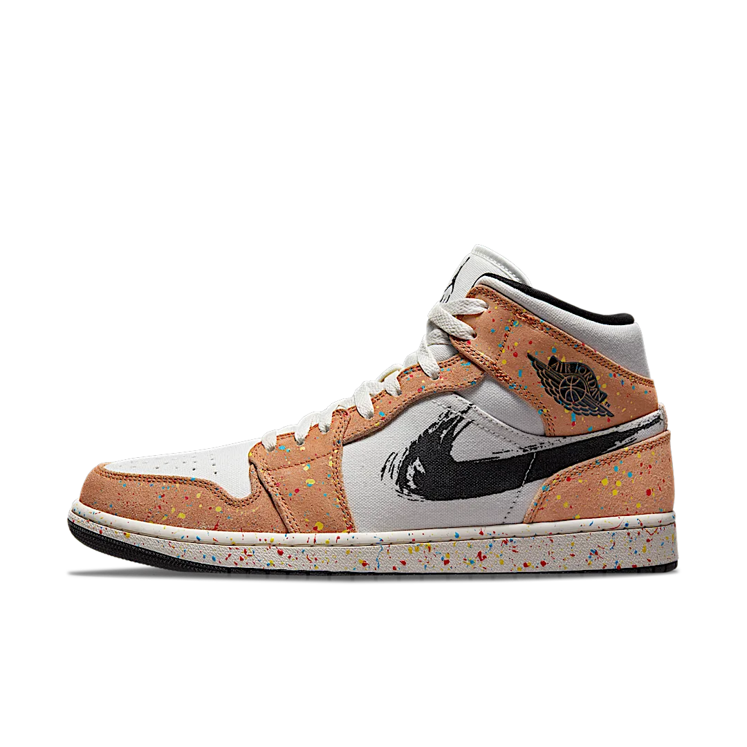 Air Jordan 1 Mid SE Brushstroke, Sail/Black-Cider-Chile Red (DA8005-100 / DA8006-100)