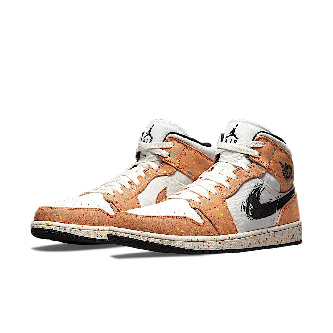 Air Jordan 1 Mid SE Brushstroke, Sail/Black-Cider-Chile Red (DA8005-100 / DA8006-100)