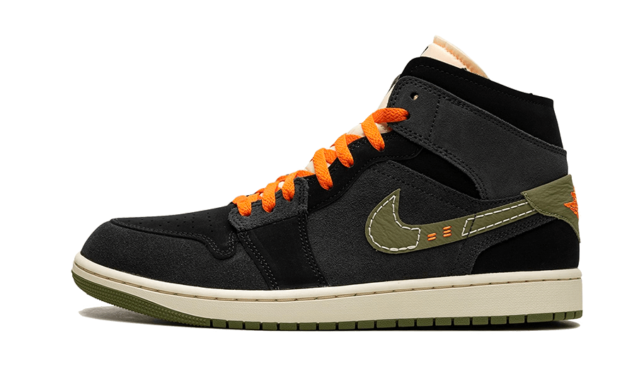 Air Jordan 1 Mid SE Craft Anthracite Light Olive, Anthracite/Black/Bright Mandarin/Sky J Light Olive (FD6817-003)