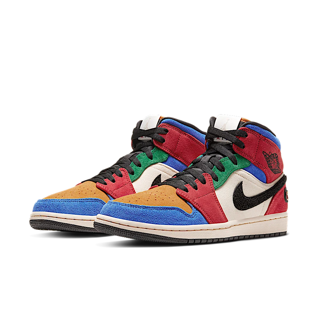 Air Jordan 1 Mid SE Fearless Blue the Great, Muslin/Varsity Red-Royal-Taxi-Black (CU2805-100)