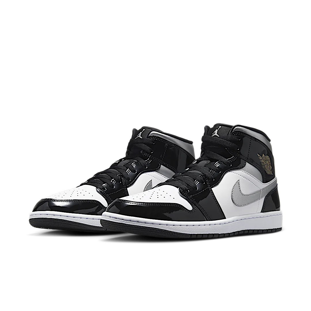 Air Jordan 1 Mid SE Patent Black White Metallic Silver Metallic Gold, Black/White/Metallic Gold/Metallic Silver (HV0789-010)