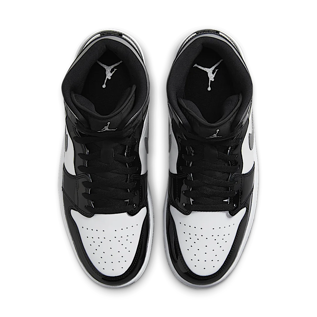 Air Jordan 1 Mid SE Patent Black White Metallic Silver Metallic Gold, Black/White/Metallic Gold/Metallic Silver (HV0789-010)