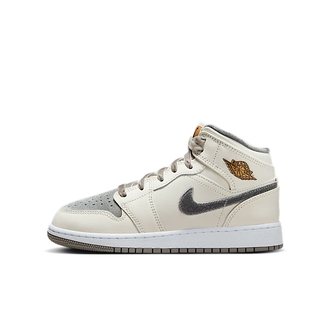 Air Jordan 1 Mid SE Sail Metallic Gold Flat Pewter, Sail/Metallic Gold/Flat Pewter (FB9899-100)