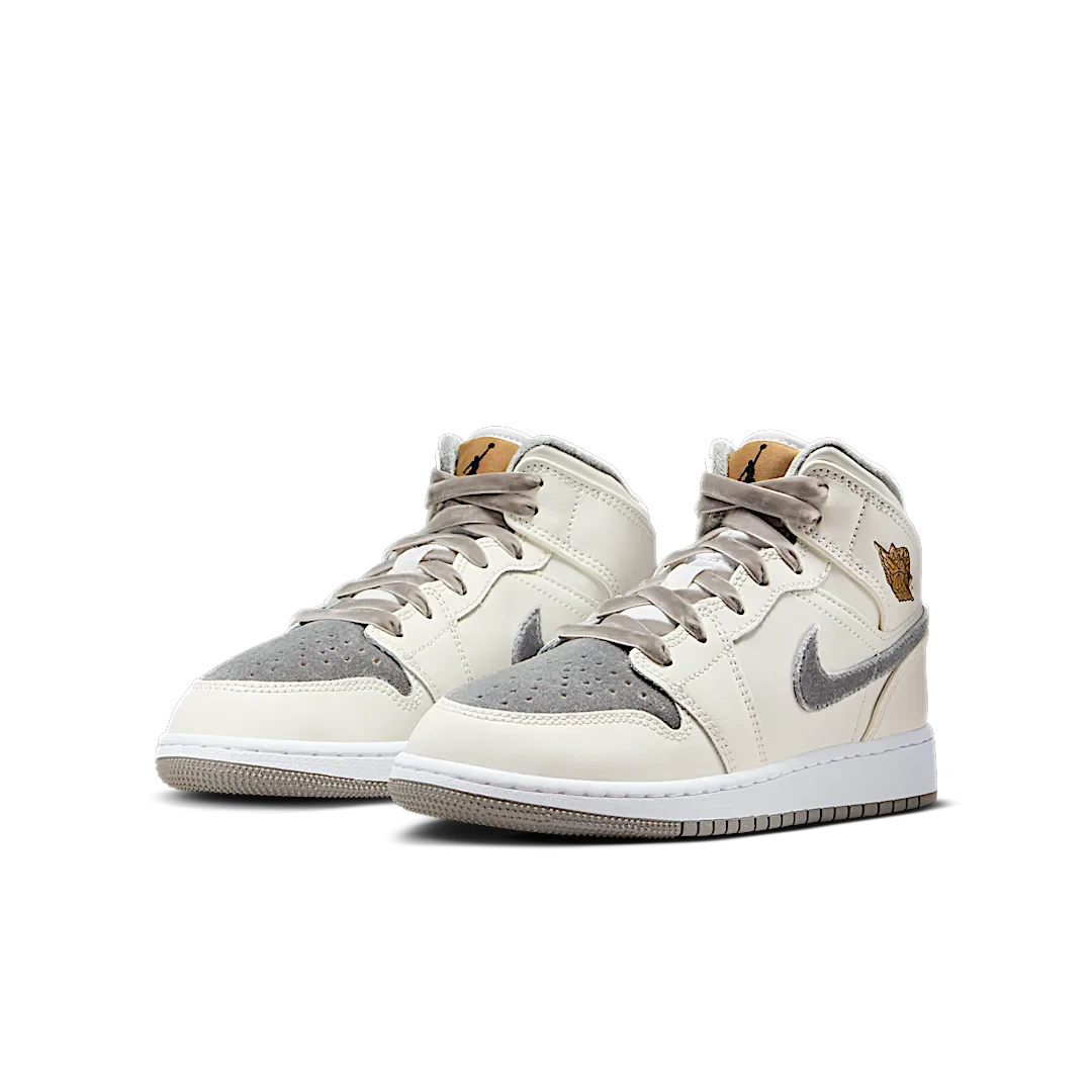 Air Jordan 1 Mid SE Sail Metallic Gold Flat Pewter, Sail/Metallic Gold/Flat Pewter (FB9899-100)