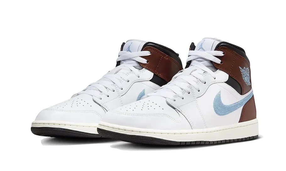 Air Jordan 1 Mid SE White Brown Blue Grey, White/Black/Sail/Blue Grey (FQ8162-142)