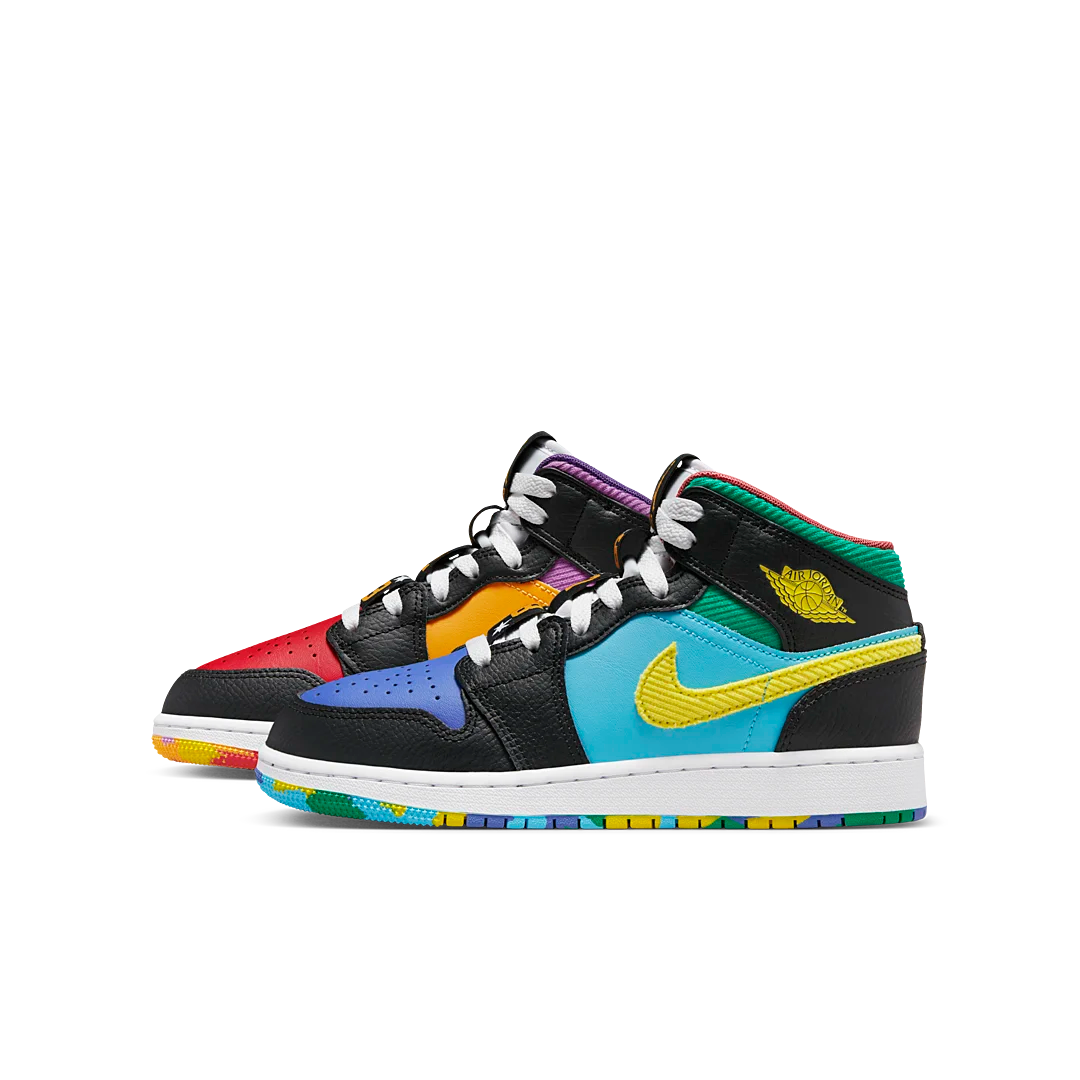 Air Jordan 1 Mid SS Six Championships, Black/Opti Yellow/University Red/Light Ultramarine/Sundial/Baltic Blue (FD1317-007)