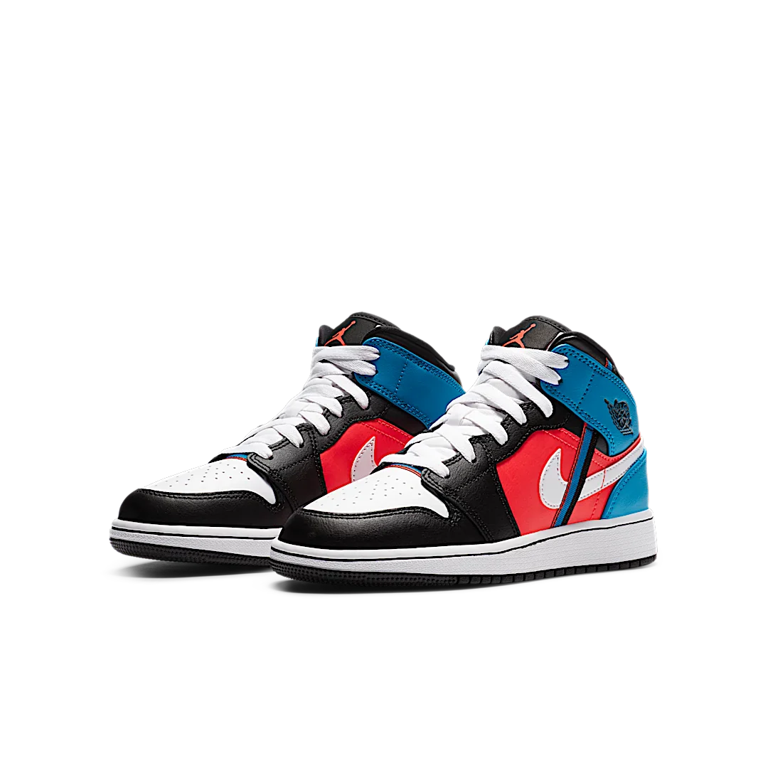 Air Jordan 1 Mid Tri Color Ribbons, Black/Blue-Infrared-White (CV4891-001)