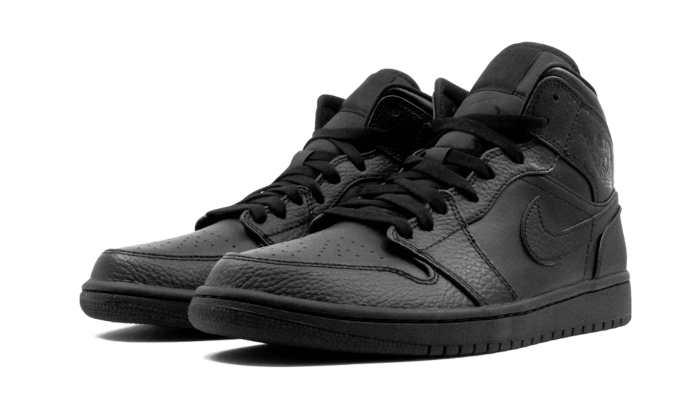 Air Jordan 1 Mid Triple Black Tumbled Leather