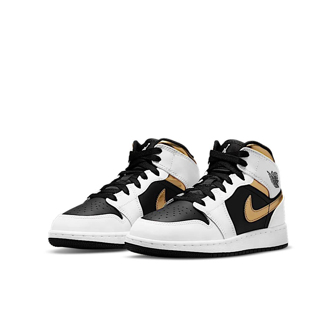 Air Jordan 1 Mid White Gold Black, White/Multi-Color-Black (554725-190)