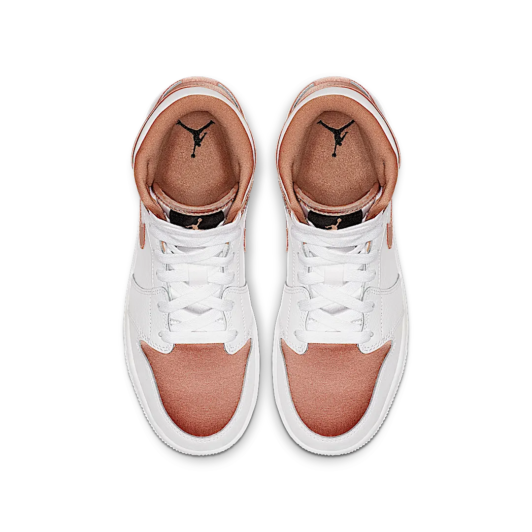 Air Jordan 1 Mid White Rose Gold, White/Rose Gold-Black (555112-190)