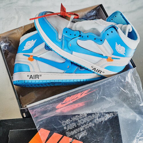 Air Jordan 1 Retro High Off-White University Blue, White/Dark Powder Blue-Cone (AQ0818-148)