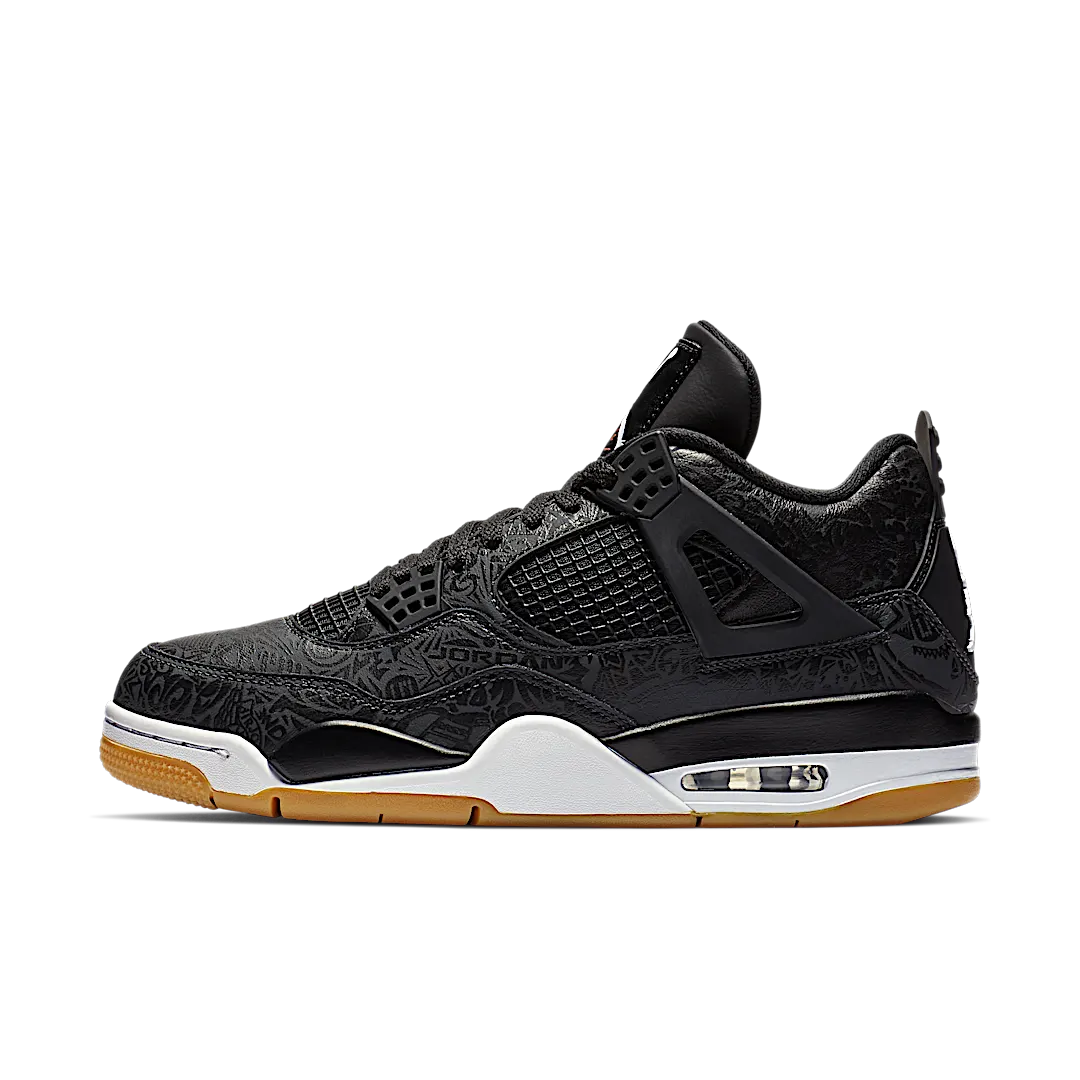 Air Jordan 4 Retro Laser Black Gum, Black/White-Gum Light Brown-University Red (CI1184-001)