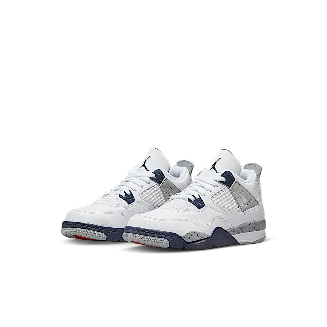 Air Jordan 4 Retro Midnight Navy (PS), White/Midnight Navy/Light Smoke Grey/Fire Red (BQ7669-140)