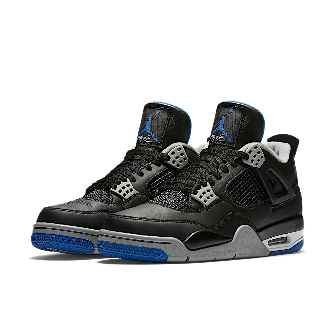 Air Jordan 4 Retro Motorsports Alternate, Black/Game Royal-Matte Silver-White (308497-006)