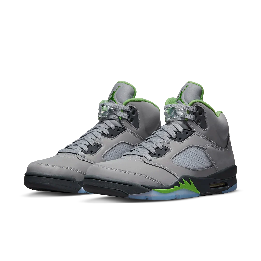 Air Jordan 5 Retro Green Bean (2022), Silver/Green Bean-Flint Grey (DM9014-003 / DQ3734-003)