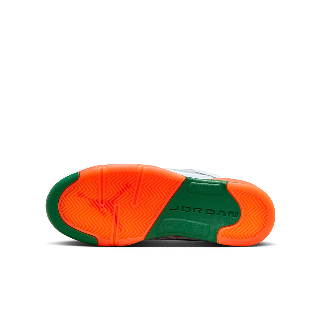 Air Jordan 5 Retro Low Miami Hurricanes, Football Grey/Brilliant Orange-Pine Green (FQ1293-018)