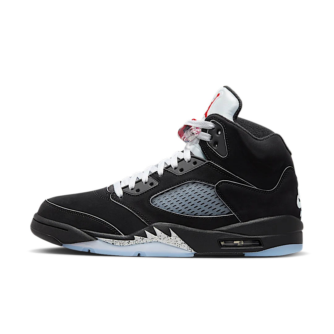 Air Jordan 5 Retro OG Black Metallic Reimagined, Black/White-Metallic Silver-Fire Red (HF3975-001 / HF3976-001)