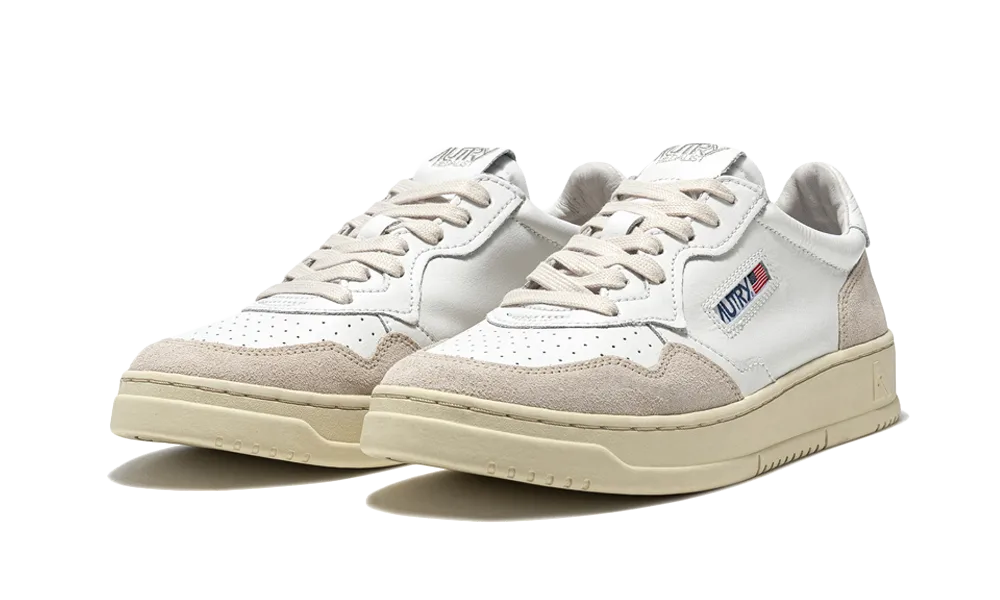 Autry Medalist Leather Low White Beige Suede
